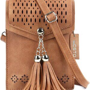 Women’s Small Crossbody Bag Leather Tassel Wallet Phone Purse for Gift